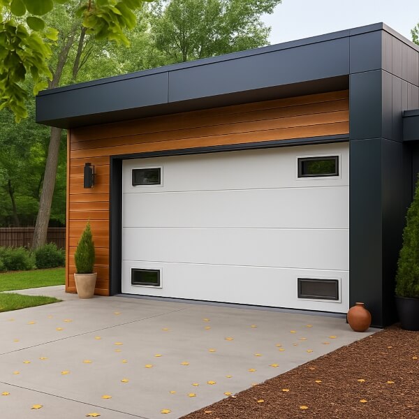 Freshly repaired modern sectional garage door, showcasing quality garage door repair work by Garage Door Guys Sydney.