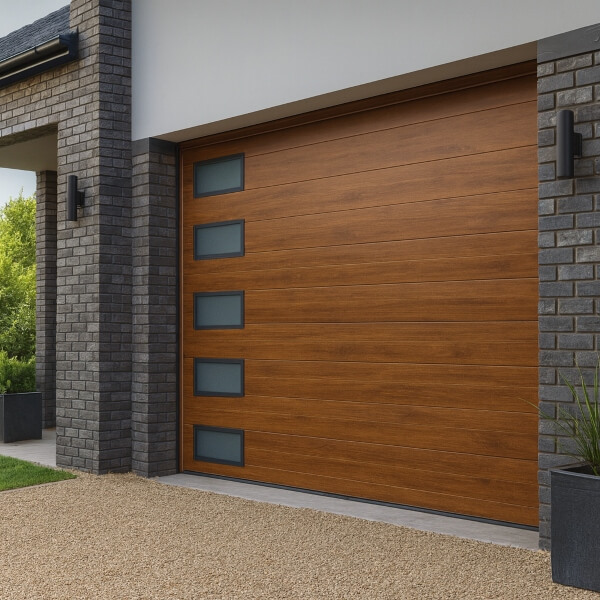 Modern timber-look sectional garage door installation completed on a contemporary home by Garage Door Guys Sydney