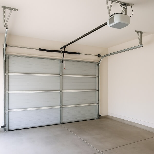 Overhead garage door repair in Sydney shown with a fully aligned track system serviced by Garage Door Guys Sydney.
